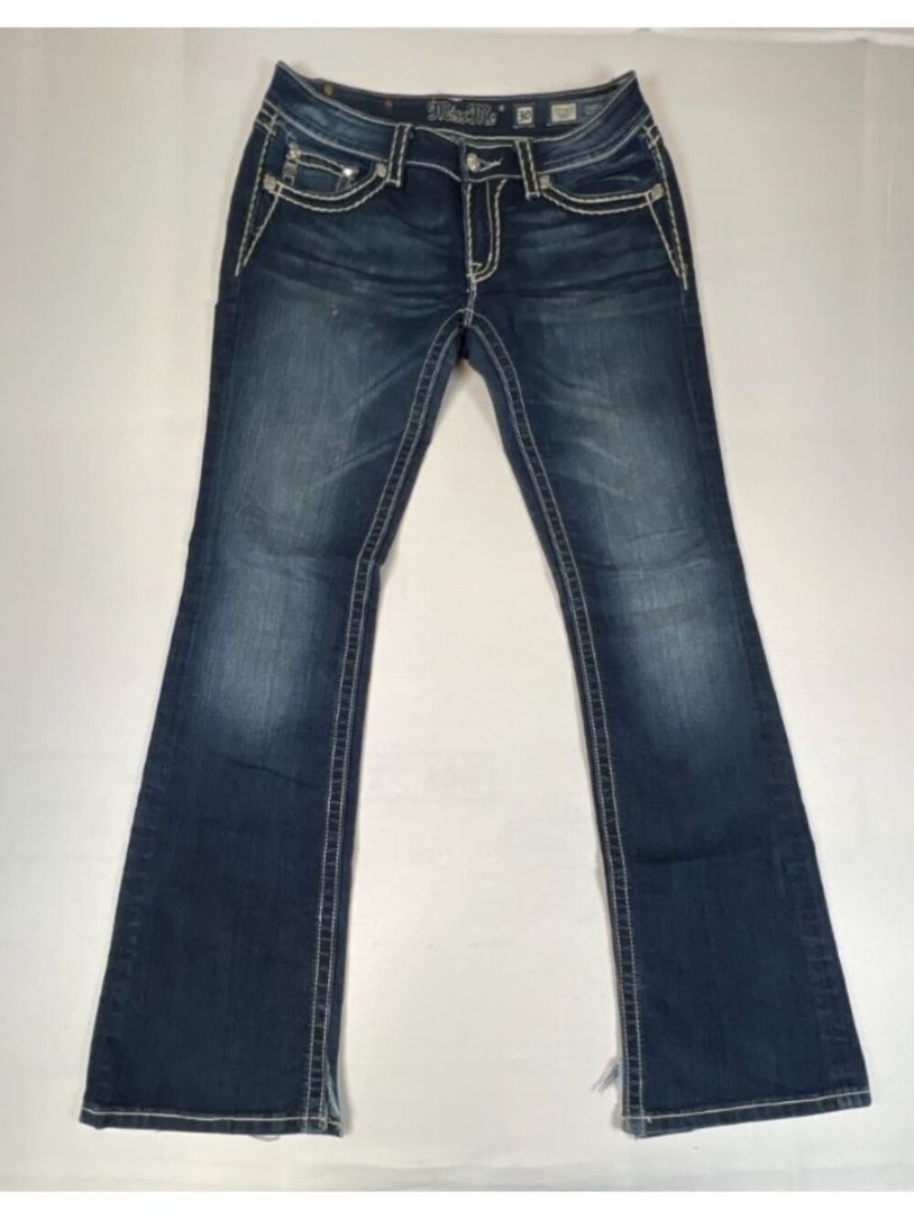 Miss Me Womens Jeans 30x34 Dark Wash Bootcut Denim Embellished Pockets Retro